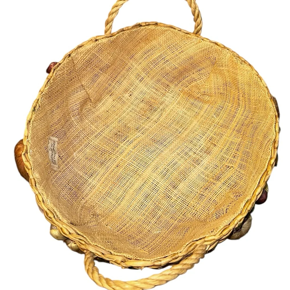 Straw Basket 3-D Vegetable Design Made In Philippines Round 10.5 Inches Wide‎